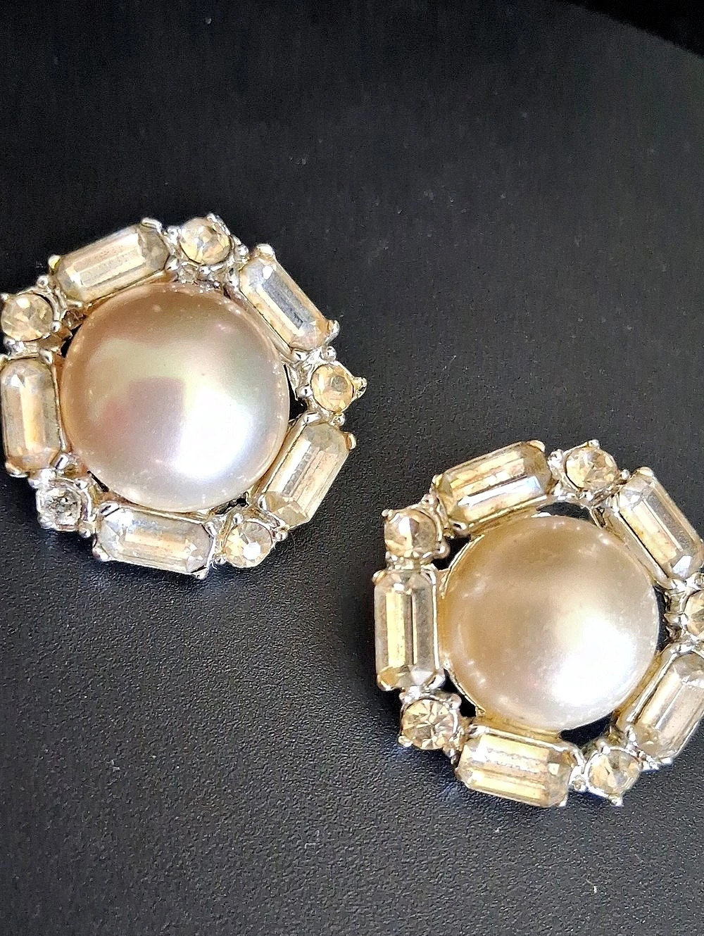 Vintage Pearl Statement Earrings Clip On